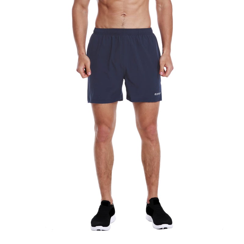 EZRUN Men's 5 Inches Running Workout Shorts Quick Dry Lightweight Athletic Shorts with Liner Zipper Pockets,Navy Blue,L - Image 1